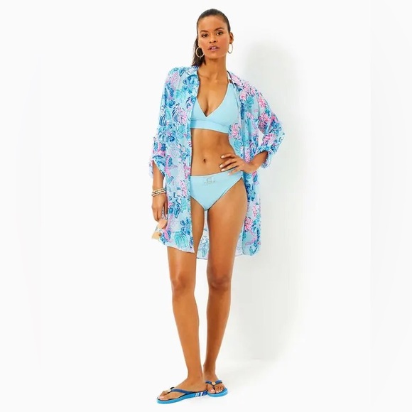 Lilly Pulitzer Natalie Shirtdress Cover-Up in Multi Bahamas Beachcomber print - Picture 2 of 7